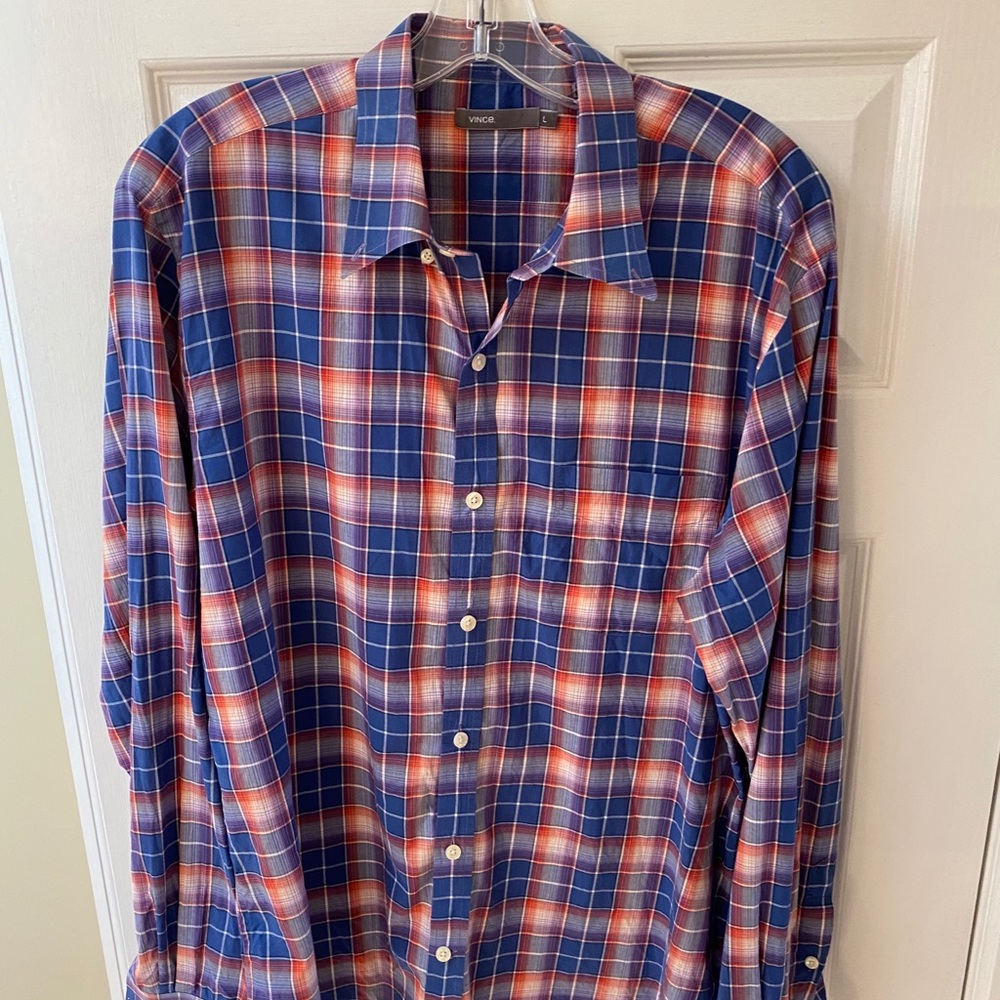 Men’s Plaid Vince Button Down, Sz L